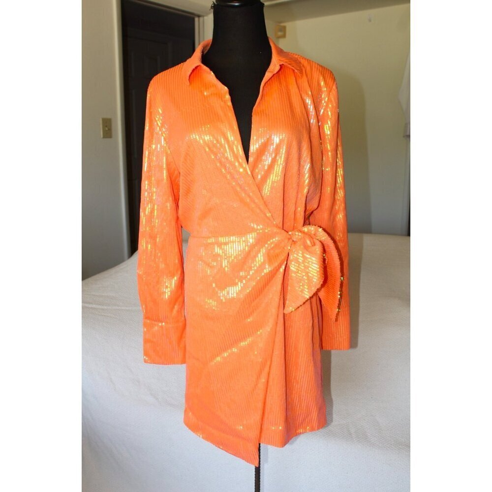 House of Harlow Sequin Wrap Mini Dress Orange Size M Cocktail Party